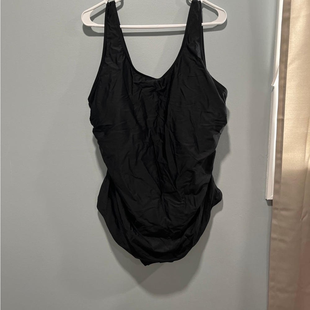 Black one piece tummy hiding swimsuit